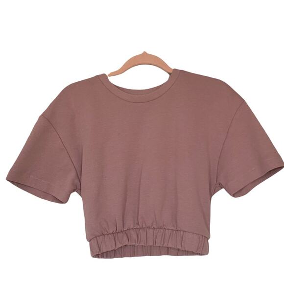 Zara cropped sweatshirt pink blush rose short sleeve small new - Picture 5 of 10